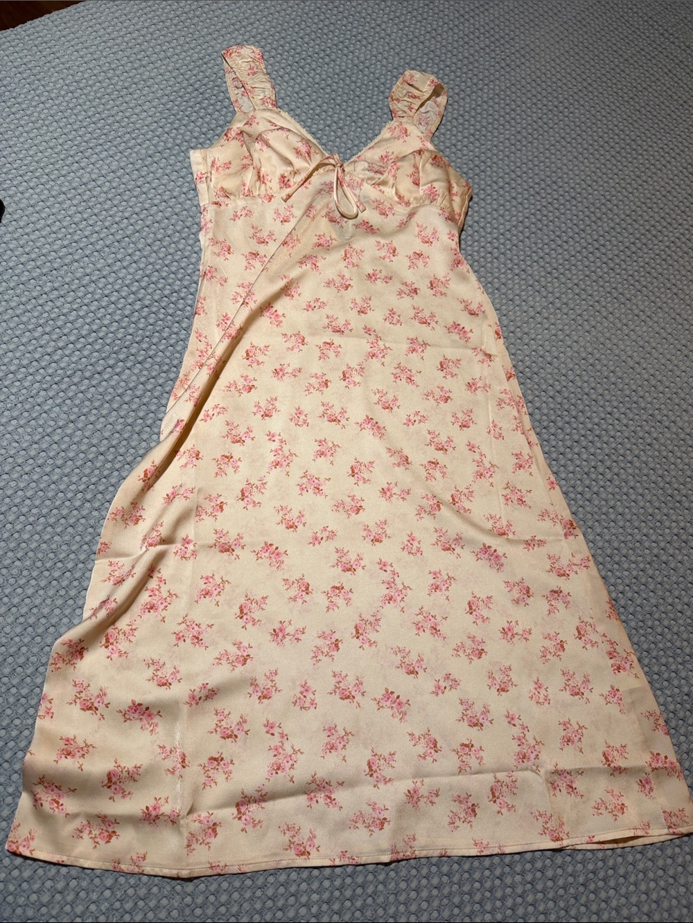 Cream Floral Slip Dress with Pink Bouquet Print